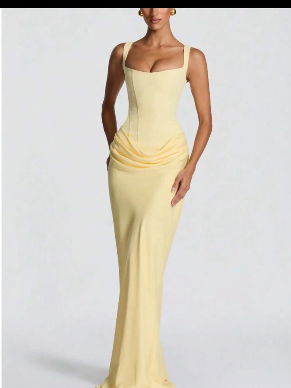Sculpted Square-Neck Maxi Dress in Pale Yellow